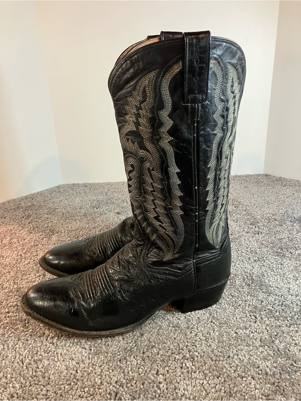 Vintage DAN POST Black White Silver Stitching Cowboy Boots Style 2540 Mens Sz 9